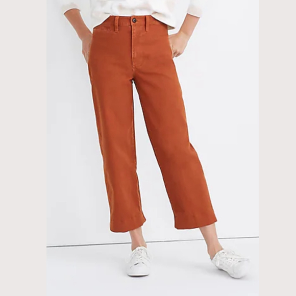 Madewell Denim - Madewell Slim Emmett Wide-Leg Crop Pants Orange Women’s Size 25 Zip Fly